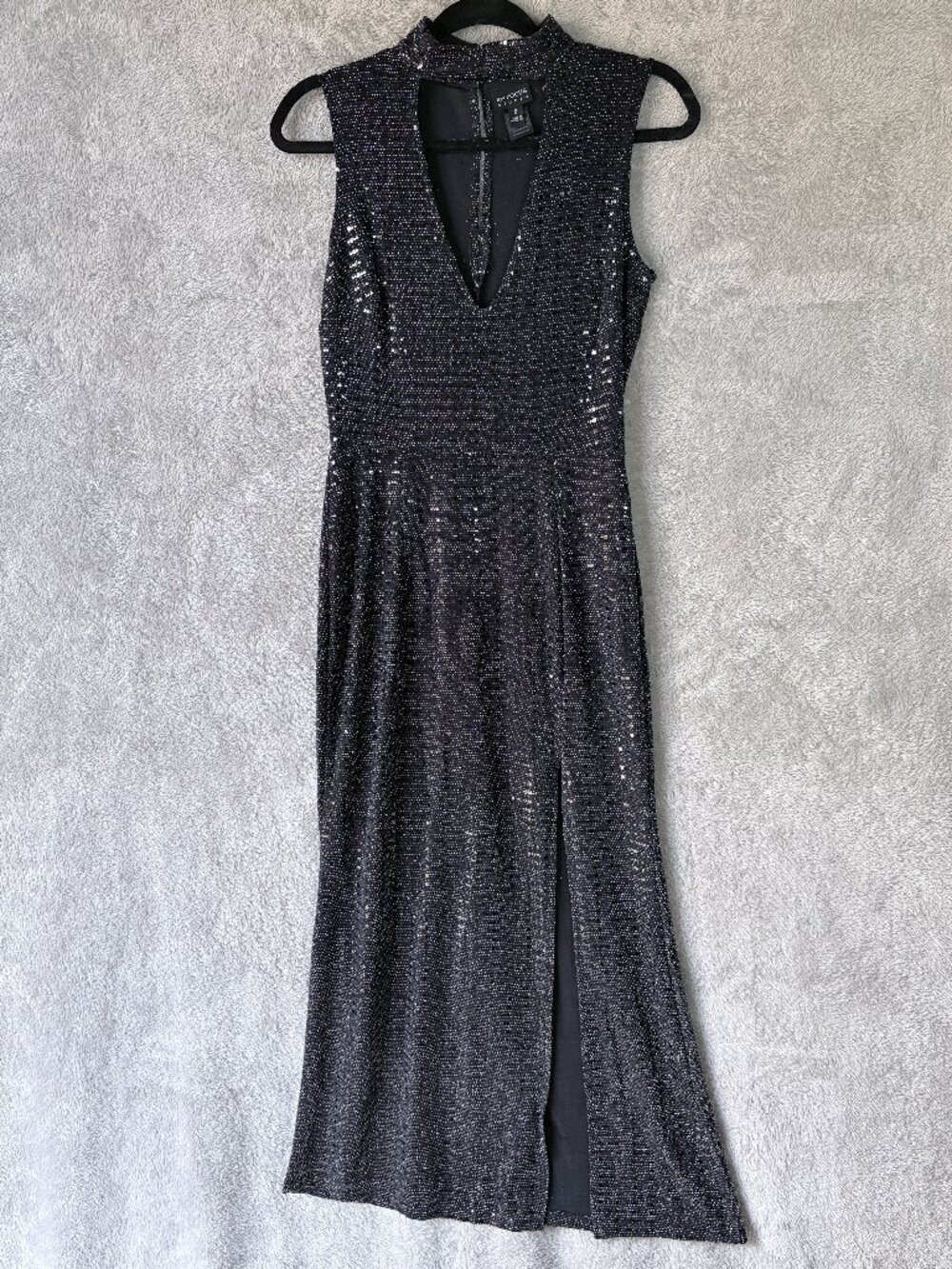 En Focus Studio Black & Silver Glitter Mock Neck Dress | Women's Size 6